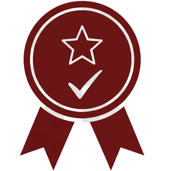 create an icon in dark red color that describes high quality